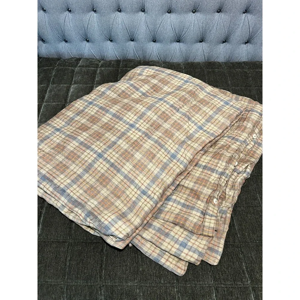 LIBECO Home Duvet Cover Full / Queen with 3 pillow cases 100% Linen Plaid